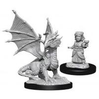 Silver Dragon Wyrmling & Halfling Unpainted mini