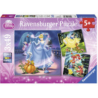 Snow White, Cinderella & Ariel 3x49pc puzzles