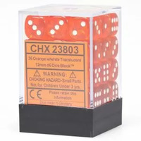 Chessex: Translucent Orange/White 12mm D6 Block (36)